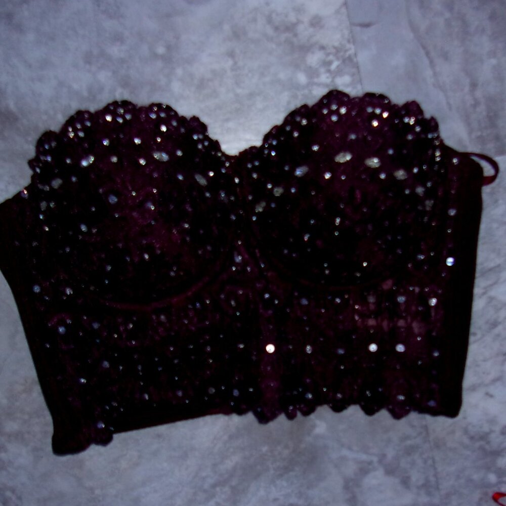 Windsor Dark Purple Sequin Lace Bustier Bra